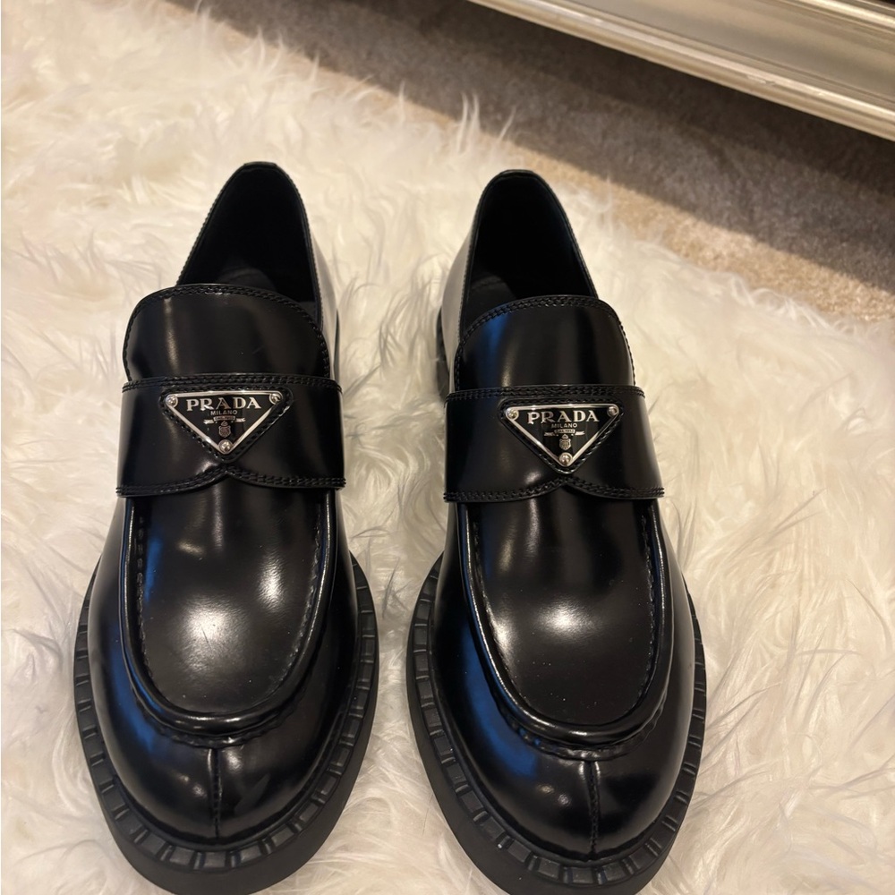 Prada Black Leather Flats with Chunky Sole